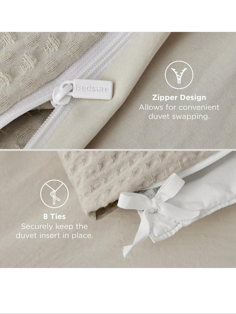 Bedsure Waffle Weave Duvet Cover Queen- Luxury, Soft & Breathable 3 Piece Set - Picture 7 of 11